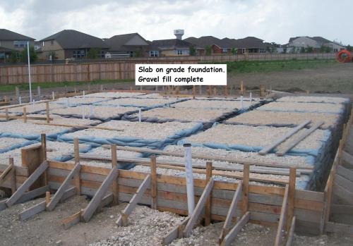 Slab Foundation forms set, pluming roughed in  and gravel fill complete