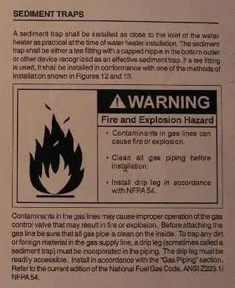 Water Heater Manufacturers drip leg sediment trap installation instructions